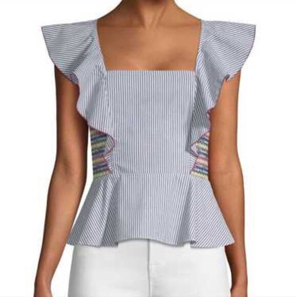 PARKER Striped Flutter Sleeve Blouse‎ Sz XXS - Picture 1 of 5